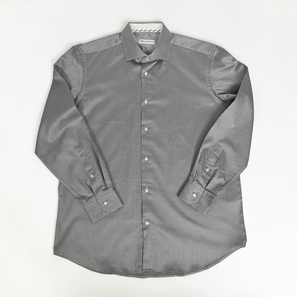 Robert Graham Mens 43 17 XL Black White Herringbone Dress Shirt Long Sleeve